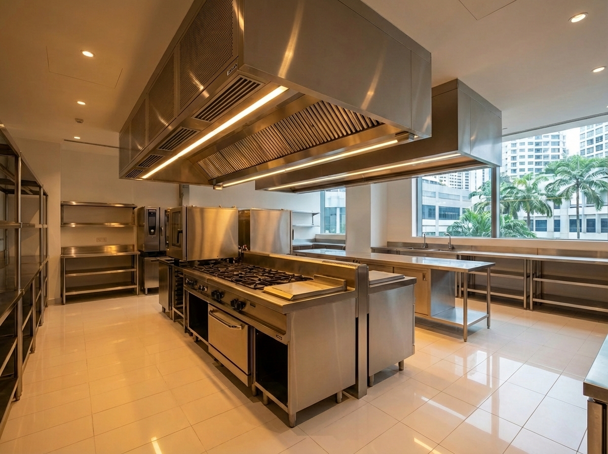 High ceiling food production facility with industrial ventilation and heavy floor loading